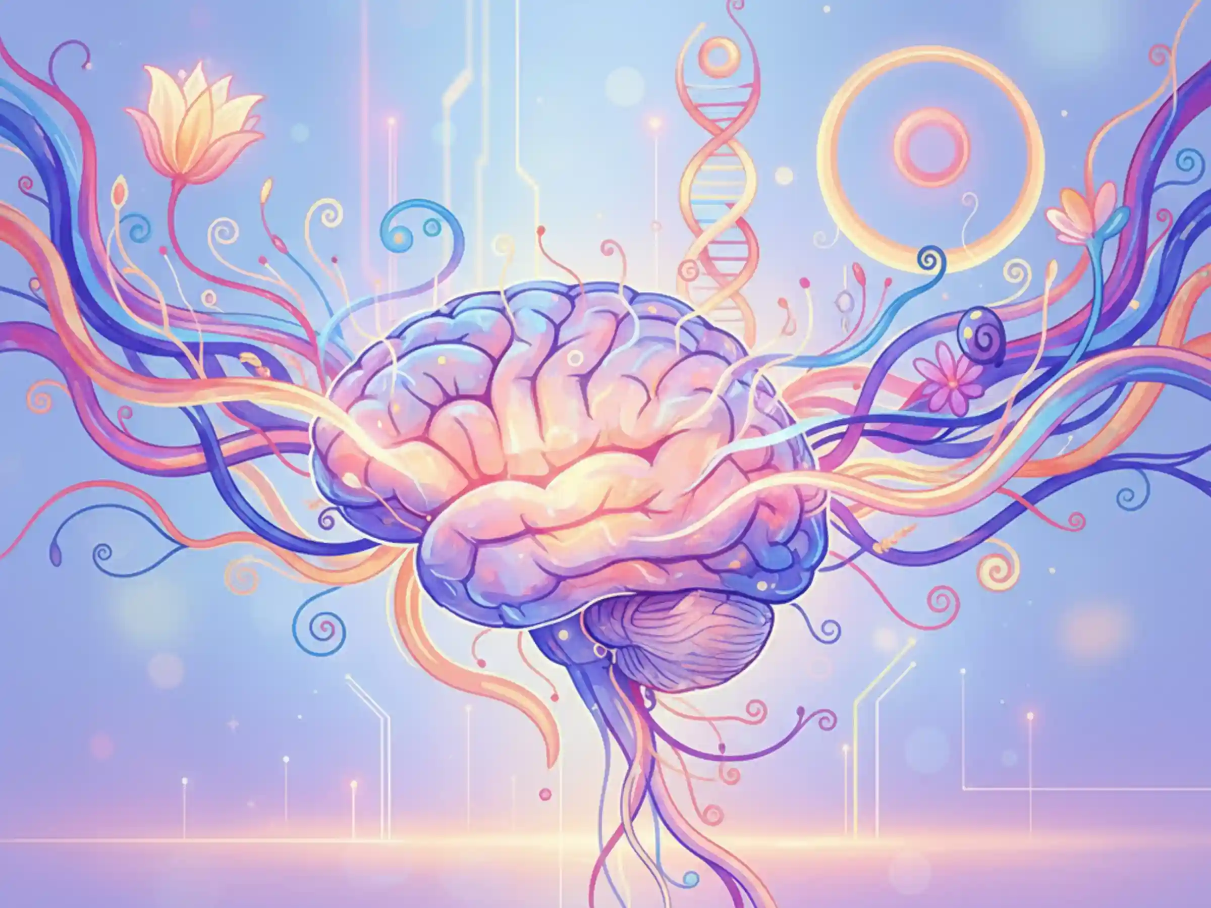 ilustrasi otak dengan jalur saraf berwarna yang berubah menunjukkan neuroplastisitas